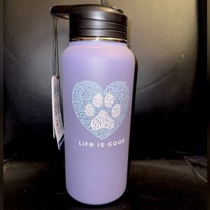 Life is Good~32oz Stainless Steel Insulated Wide Mouth Water Bottle Flip Straw